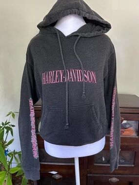 Harley-Davidson Charcoal Hoodie with Pink Script
